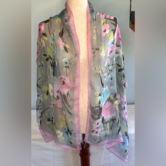 Floral Sheer Scarf - Pink and Blue - Picture 3 of 4